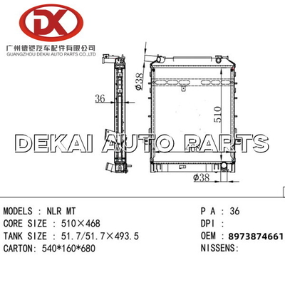 Πλαστικό φορτηγό 8971771930 8973874661 Isuzu θερμαντικών σωμάτων αργιλίου 8973710110